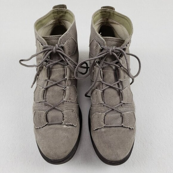 Sorel Major Carly Lace Up Boot Womens 8.5 Beige Canvas Ankle Military Combat - Picture 3 of 10